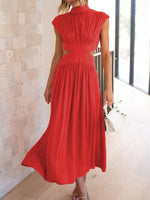 Elegant O-Neck Sleeveless Cut Out Solid Maxi Dress