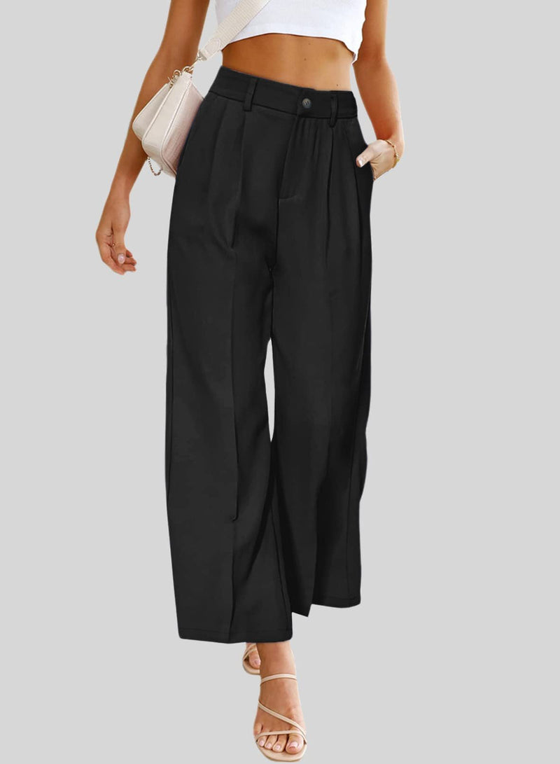 Fashion High Waist Loose Solid Color Pocketed Pant