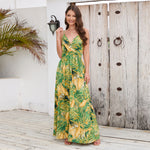 Spaghetti Strap V-Neck Printed Pleated Maxi Dress