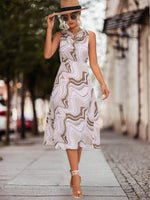 Fashion Round Neck Sleeveless Printed Midi Dress