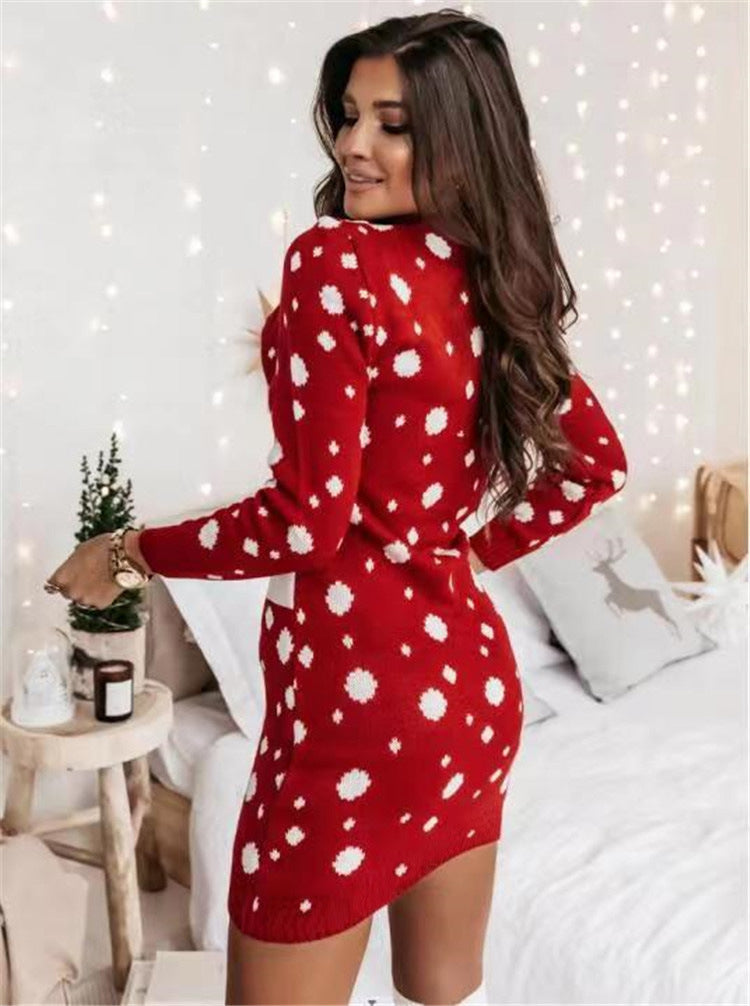 Fashion Long Sleeve O-Neck Printed Mini Dress