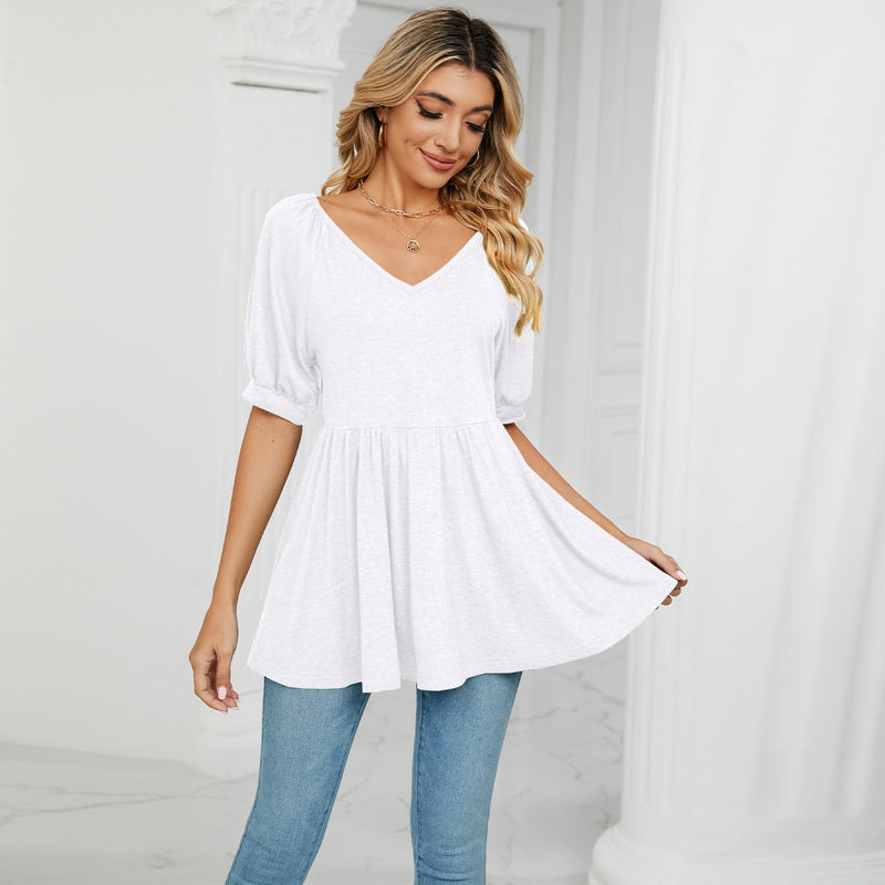 Offshoulder Short Sleeve Solid Color Blouse Top