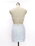 Fashion Spaghetti Strap Sequined Backless Mini Dress