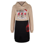 Christmas Printed Long Sleeve Hooded Sweatshirt Mini Dress