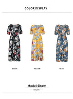 Elegant Short Sleeve V Neck Floral Maxi Dress