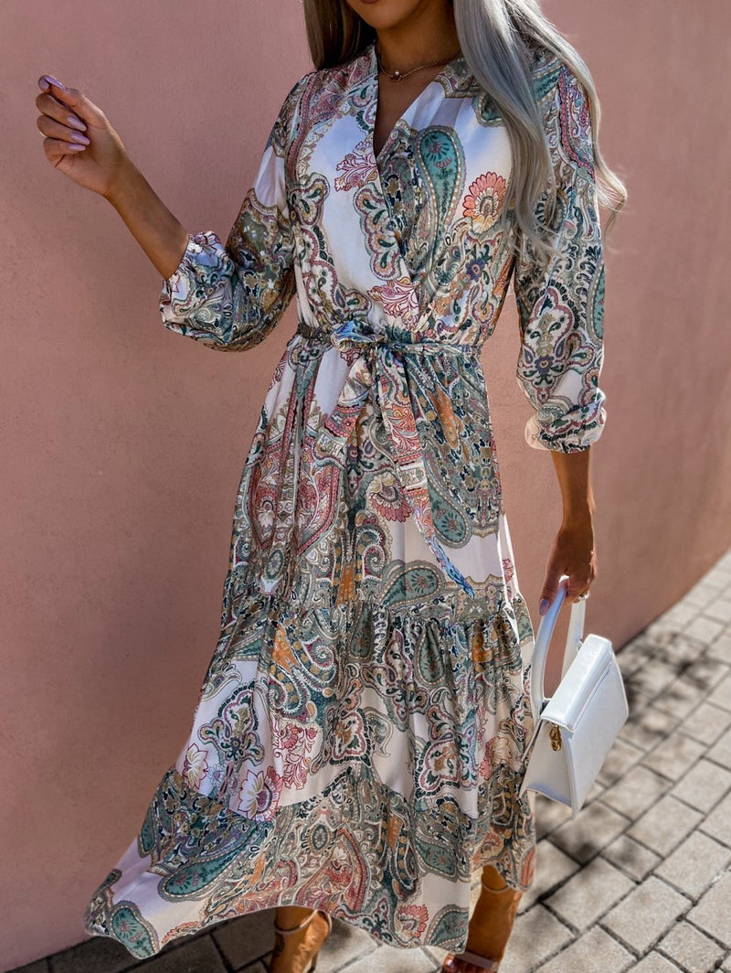 Casual V Neck Multicolor Maxi Dress