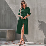 Button Down Collar Long Sleeve Midi Dress