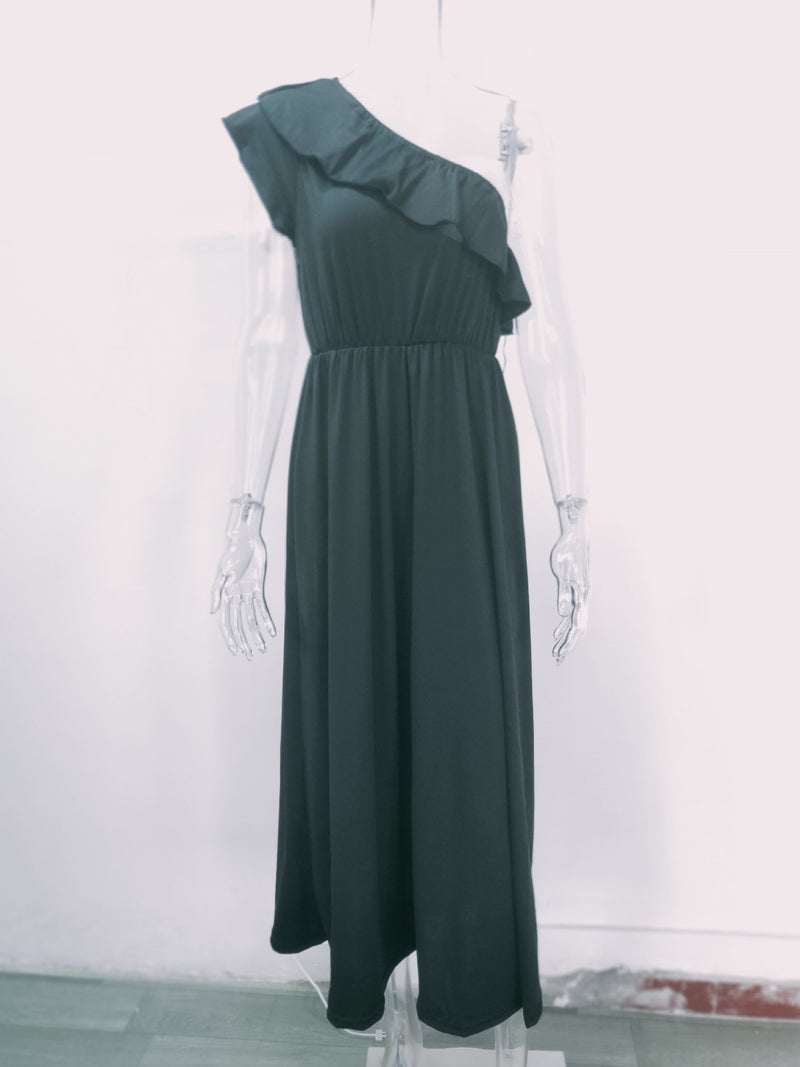 One Shoulder Wrap Waist Maxi Dress