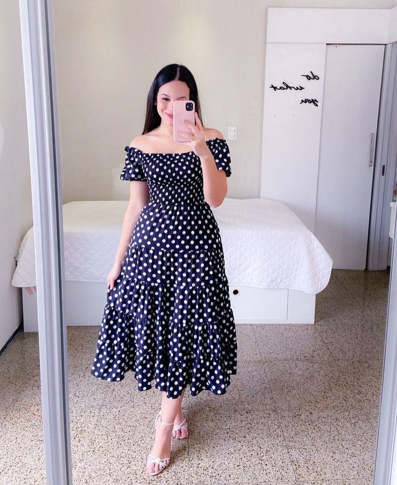 Fashion Short Sleeve Printed Flared Midi Dress