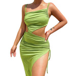 Sleeveless Cut Out High Slit Solid Strap Midi Dress