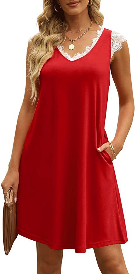 Casual V Neck Solid Color Tank Mini Dress