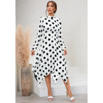 Casual Polka Dot Long Sleeve Midi Dress