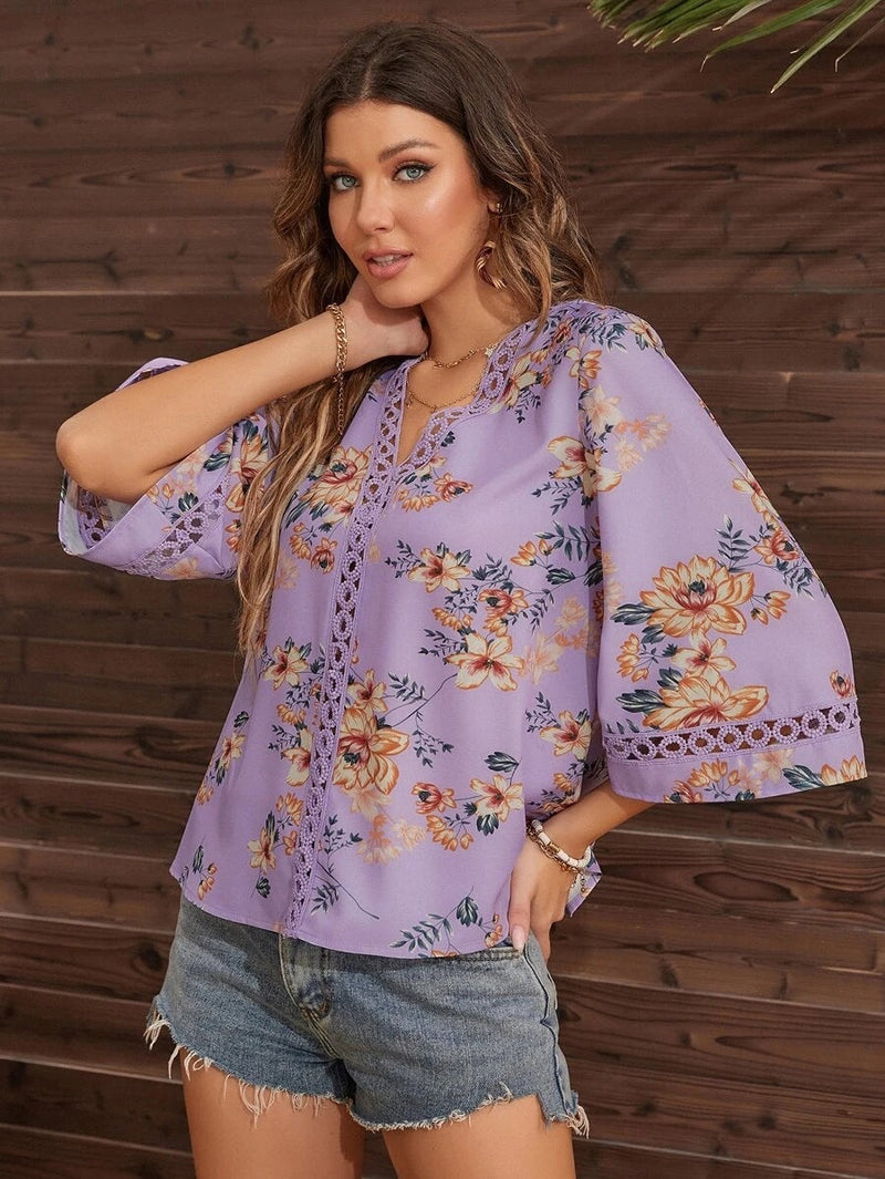 Floral V Neck Stylish Blouse Top