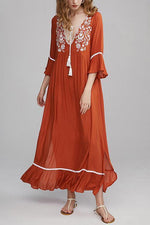 Embroidery Flares Sleeve Maxi Dress