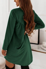 Fashion Long Sleeve Solid Colour O-Neck Mini Dress