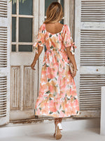 Elegant Short Sleeve V-Neck Printed Maxi Dress