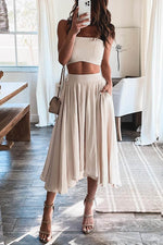 Tie Shoulder Crop Top Pockets Maxi Skirt Set