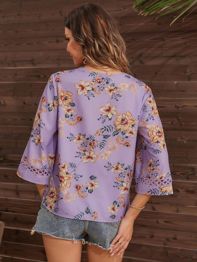 Floral V Neck Stylish Blouse Top