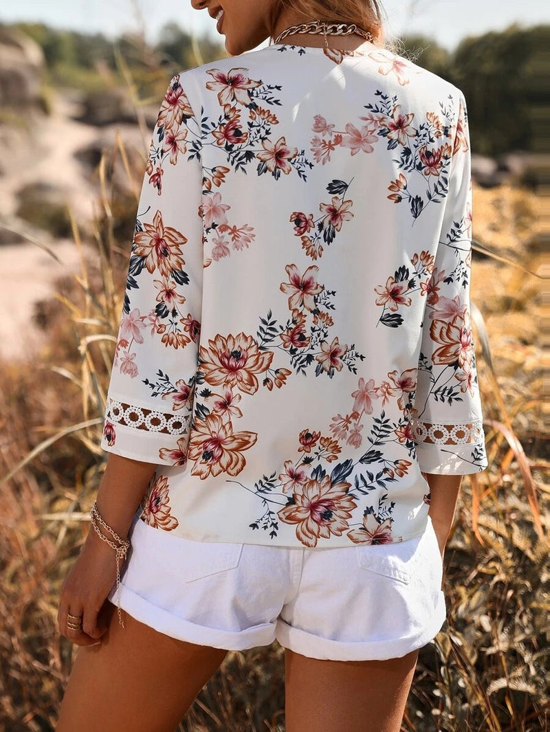 Floral V Neck Stylish Blouse Top