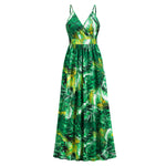 Spaghetti Strap V-Neck Printed Pleated Maxi Dress