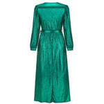 Shinny Long Sleeve Tie Waist Maxi Dress