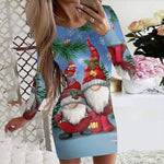 Fashion Round Neck Long Sleeve Print Mini Dress