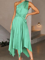 Sleeveless One Shoulder Front Tie Maxi Dress