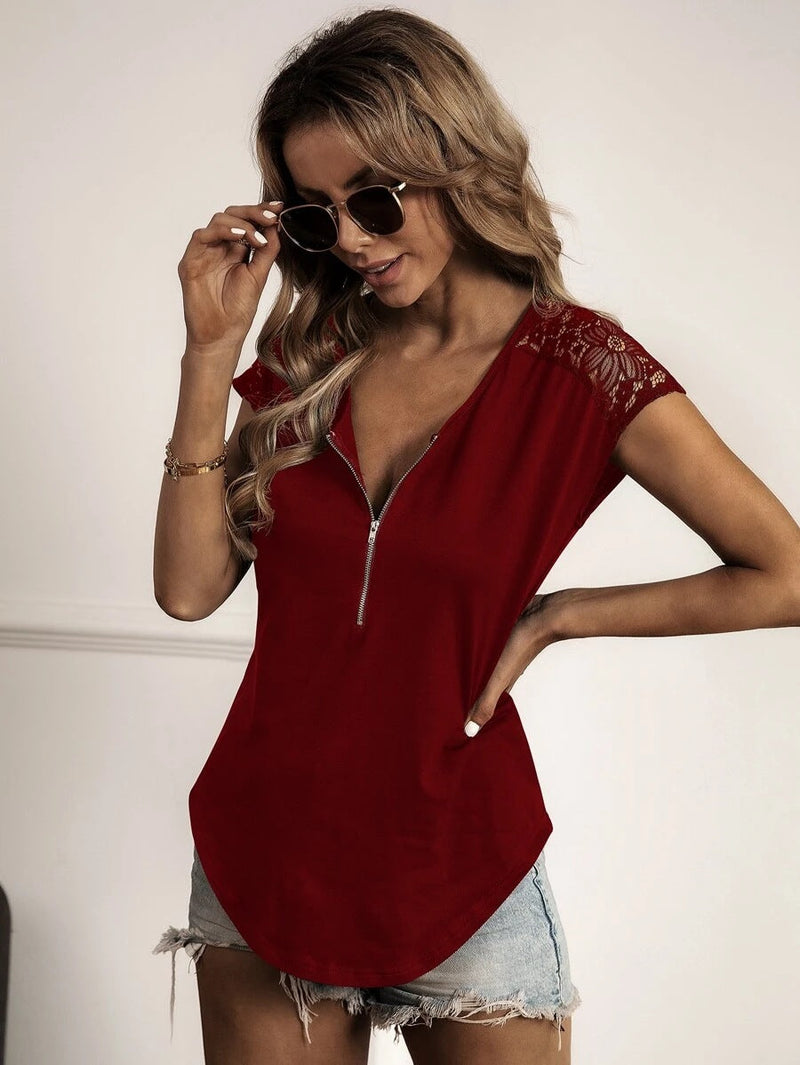 Casual Cap Sleeve Round Neck Solid Color Top