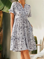 Casual Short Sleeve V-Neck Printed Loose Midi Dress