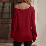 Casual Long Sleeve Round Neck Solid Loose Blouse