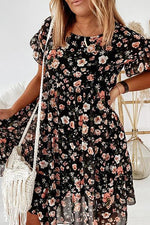 Floral Print Ruffles Midi Dress