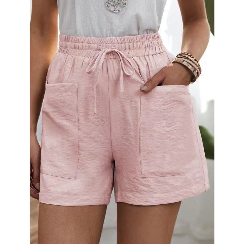 Drawstring Pocketed High Waist Solid Color Shorts