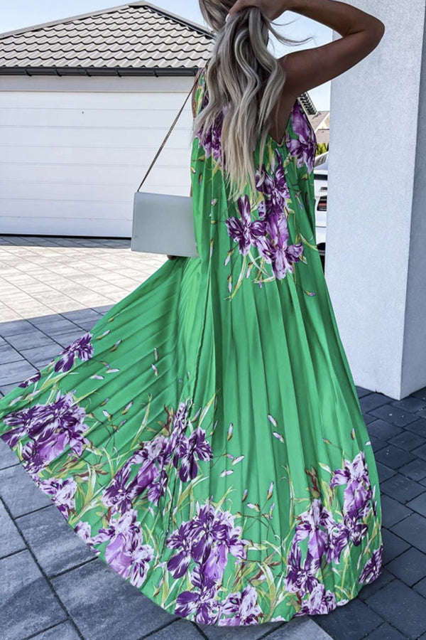 Life In Floral Pleated Halter Neck Maxi Dress