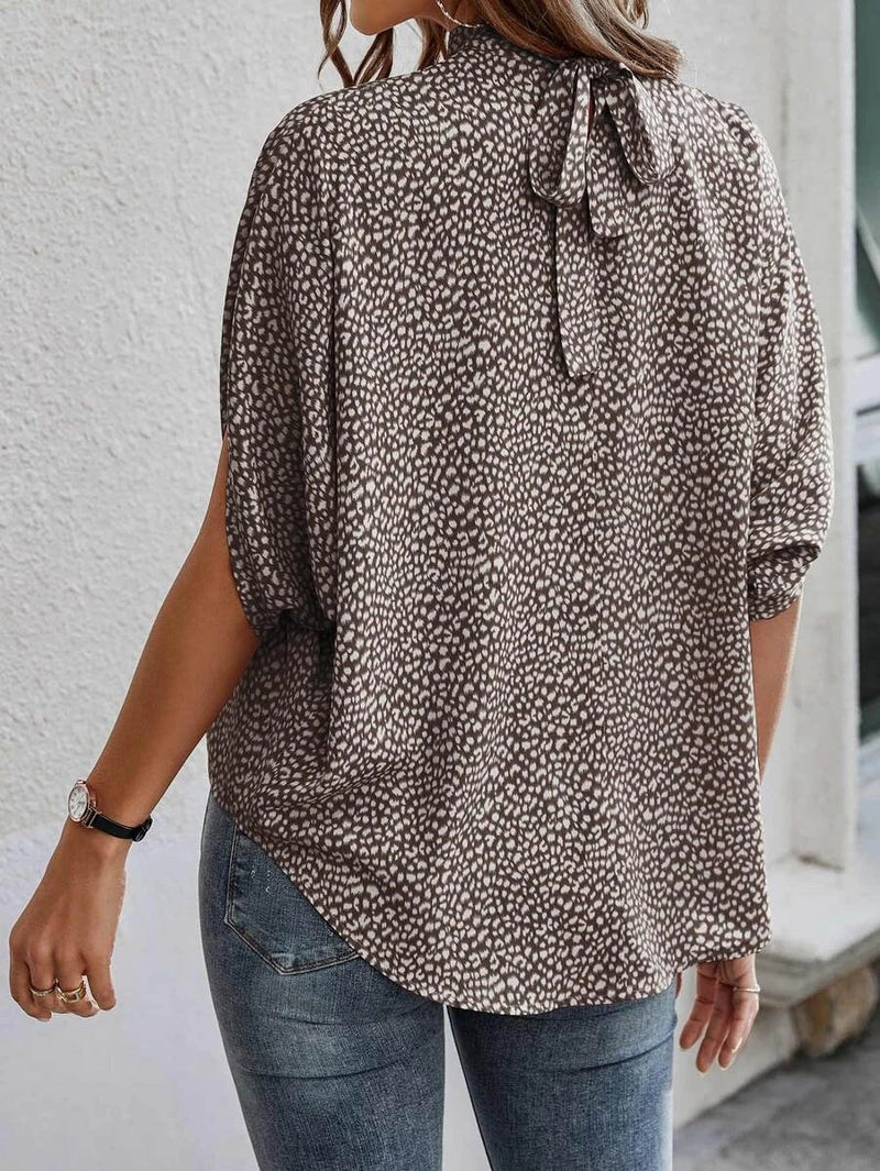 Elegant O-Neck Short Sleeve Printed Loose Blouse Top