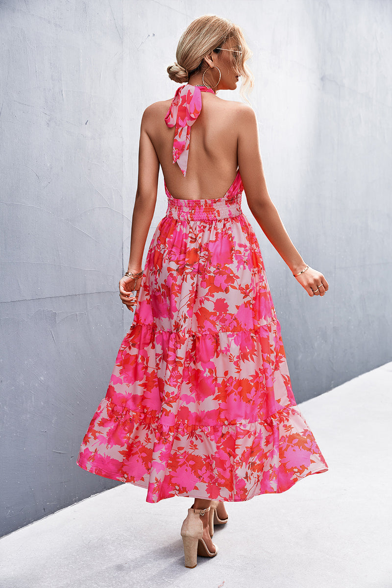 Halter Neck Floral Sleeveless Maxi Dress