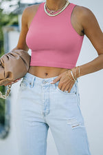 Sexy O-Neck Sleeveless Solid Color Crop Top