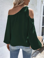 Cold Offshoulder Long Sleeve Solid Color Loose Blouse Top