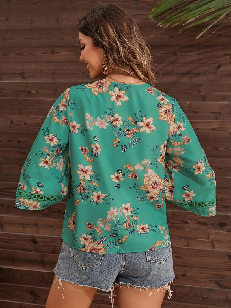 Floral V Neck Stylish Blouse Top