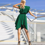 Ruffle Sleeve Waist Tie Solid Color Mini Dress