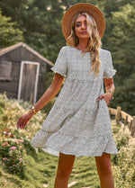 Casual Short Sleeve O-Neck Printed Loose Mini Dress