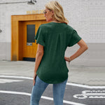 Short Sleeve V Neck Solid Color Top