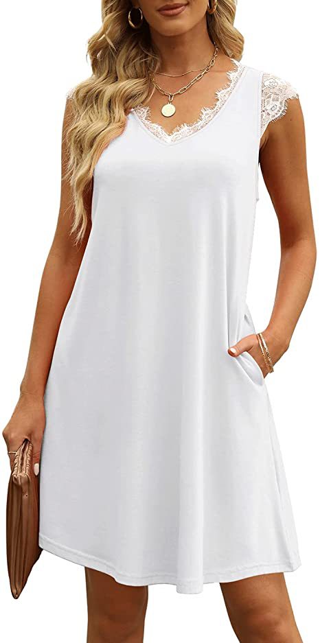 Casual V Neck Solid Color Tank Mini Dress