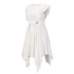 Ruffle Sleeve Waist Tie Solid Color Mini Dress