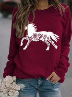 Crew Neck Long Sleeve Animal Print Sweatshirt