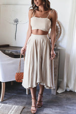 Tie Shoulder Crop Top Pockets Maxi Skirt Set