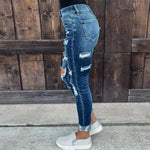 Elegant High Waist Destroyed Slim Jean Pant