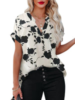 Floral Print Loose V Neck Blouse Top