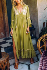 Embroidery Flares Sleeve Maxi Dress