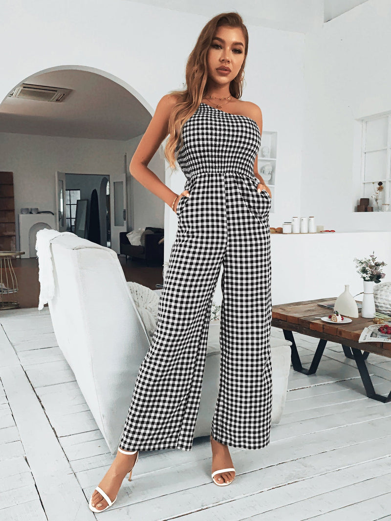 Fashion Sleeveless Off Shoulder Printed Wide Leg Jumpsuit