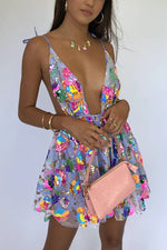 Rainbow Sequin Open Back Slip Mini Dress